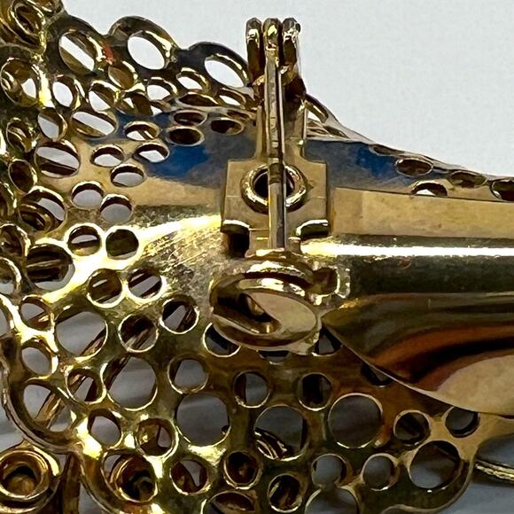 Vintage Blue Rhinestone Prong Set Brooch Flower Basket Gold Tone Costume Pin - Picture 5 of 9